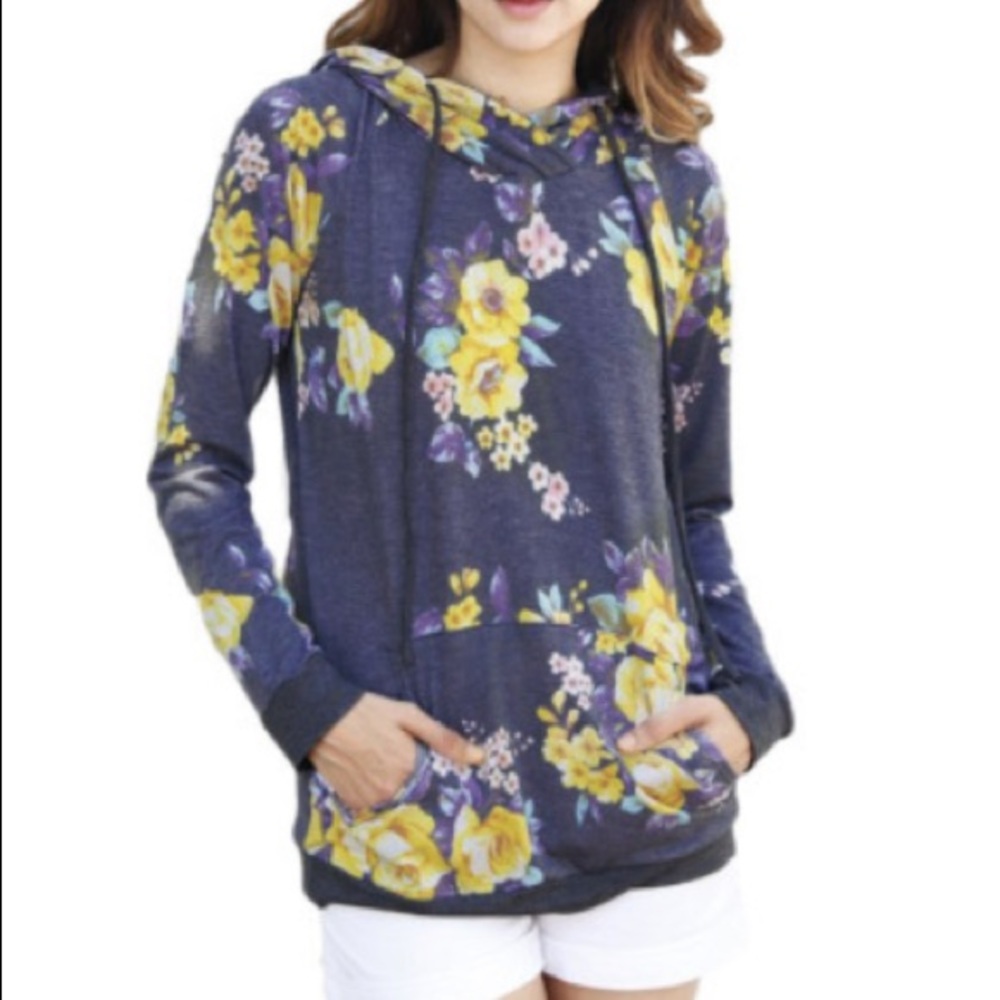 👚 2 for $38 👚 Heather Blue Floral Hoodie